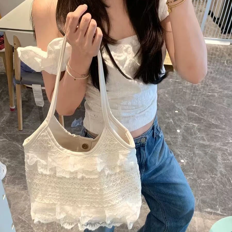 芭蕾仙女包女2025夏季新款小众设计蕾丝手提托特包通勤单肩腋下包