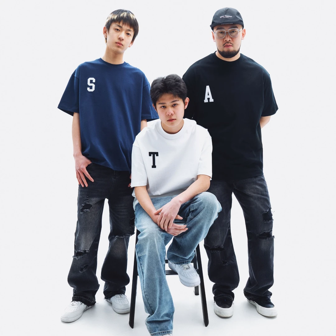 STAHOOD2025春季基础字母锁链刺绣圆领纯棉休闲情侣时尚短袖T恤