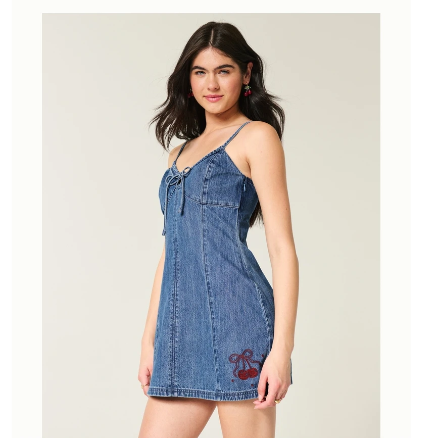 Hollister25秋季美式辣妹露背牛仔吊带连衣裙女装359-5259