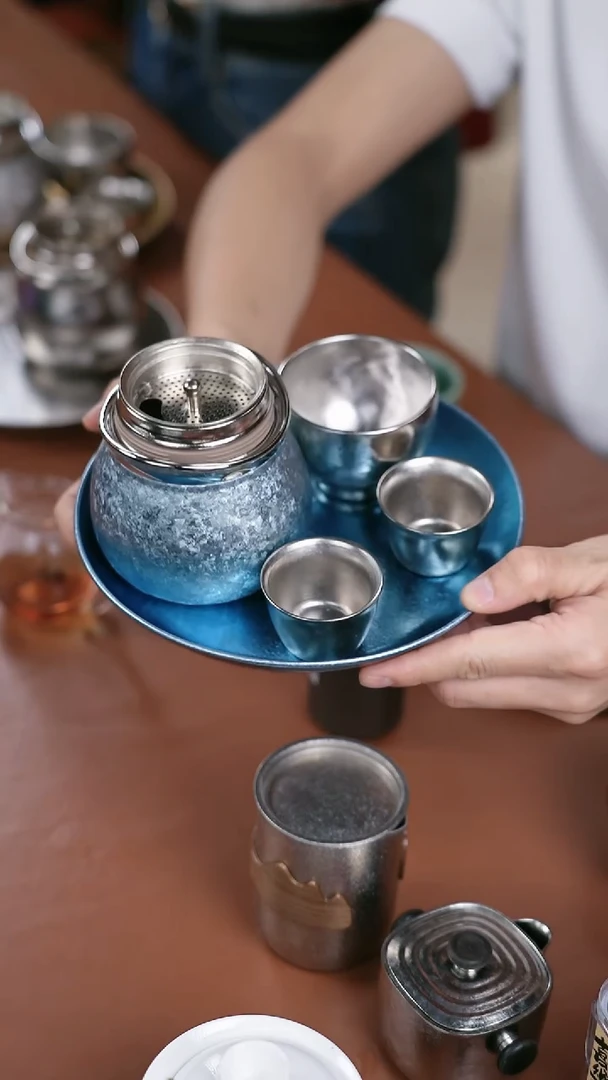 钛纯钛福禄宝瓶+钛盘 蓝 配蓝色钛盘