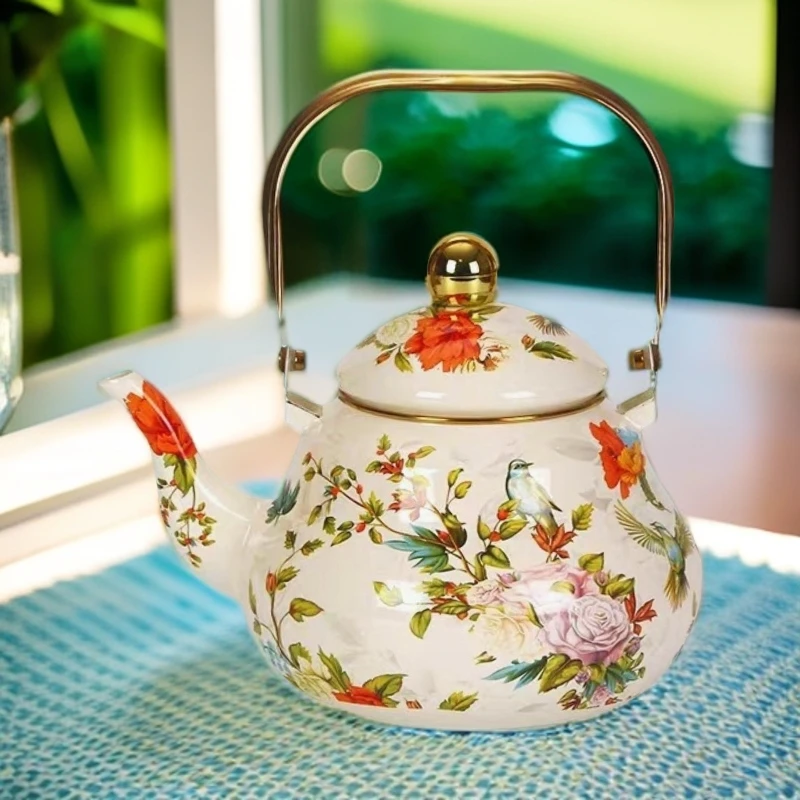 【七喜】1.5L梨型壶花鸟 珐琅搪瓷烧水壶