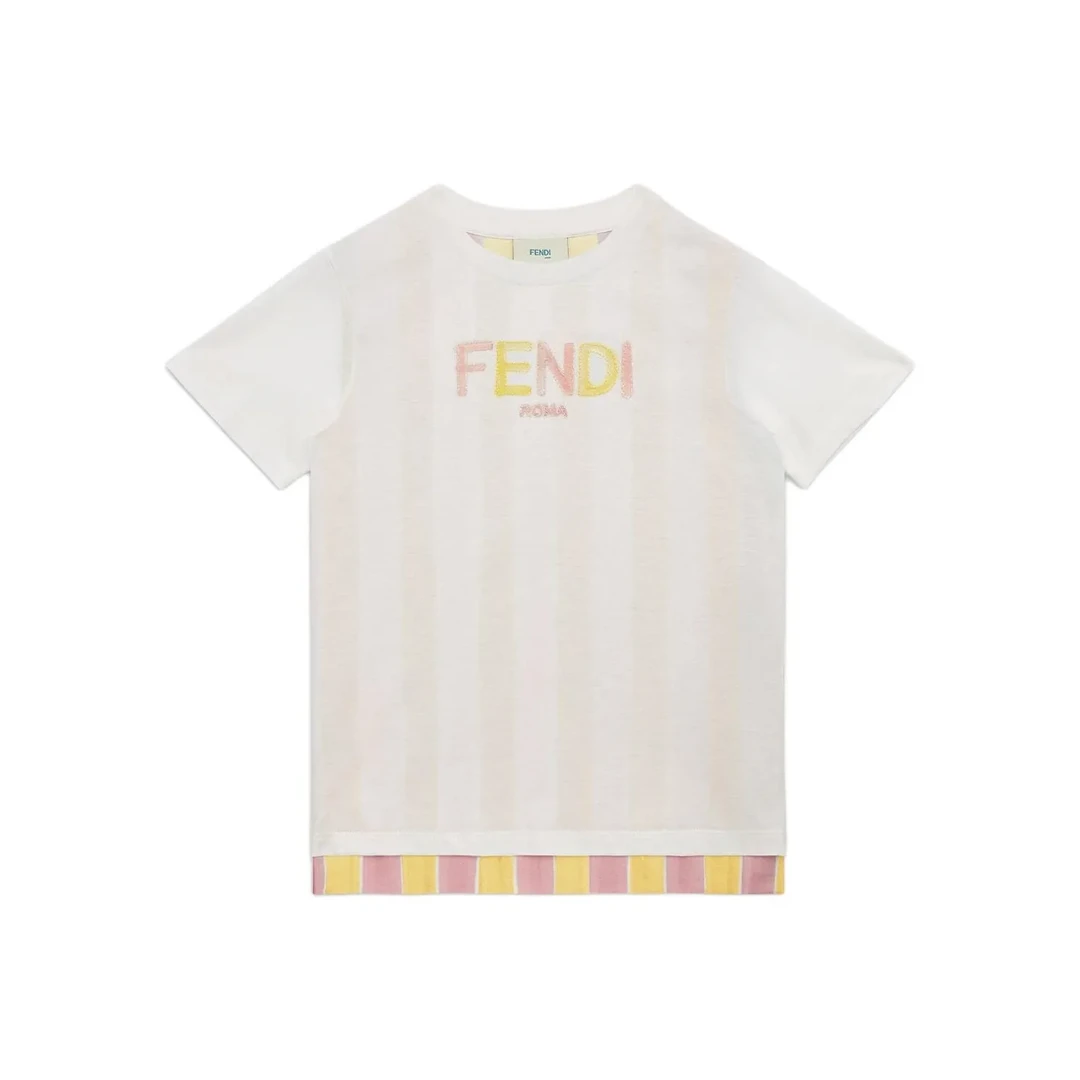 未使用 FENDI/芬迪 FENDI芬迪T恤 Logo字母圆领套头短袖 彩色条纹