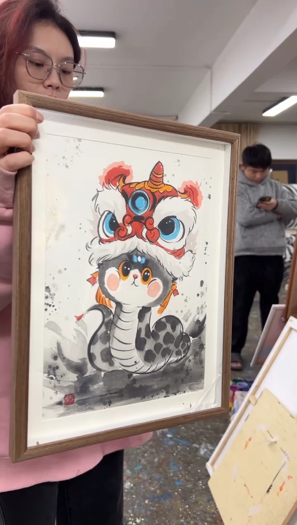 【闪购商品】丙烯画丫丫老师小蛇带醒狮帽子