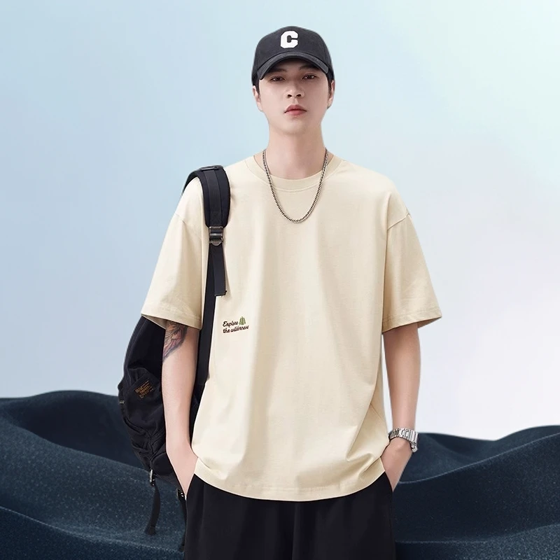 巴赛娜缇短袖T恤男士夏季冰丝薄款宽松百搭休闲简约圆领打底衫男