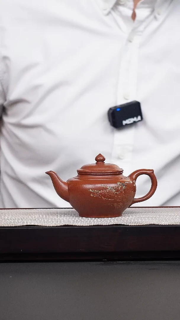 茶壶紫砂鹅黄朱泥刻绘笑樱