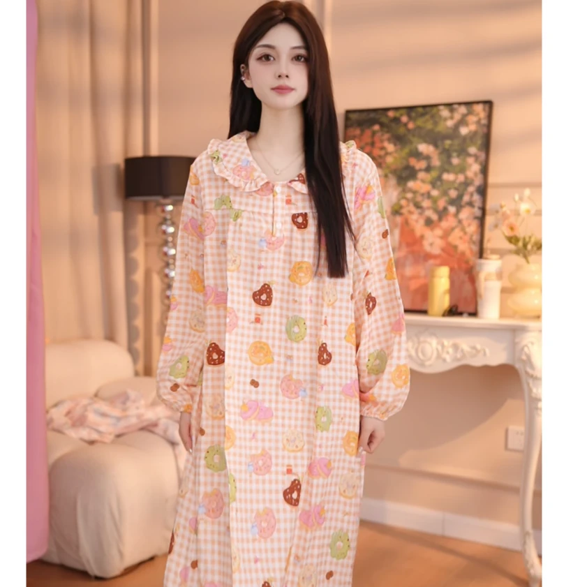 【格子甜甜圈】女睡裙舒适纯棉休闲夏季薄款印花甜美时尚