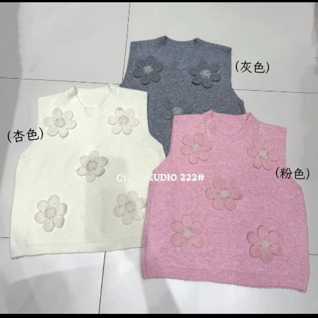 （香香222）百搭韩系套头花朵马甲毛衣女