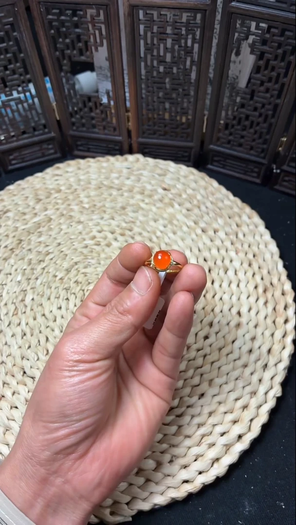 银S925镶嵌戒指南红玛瑙冰红戒指