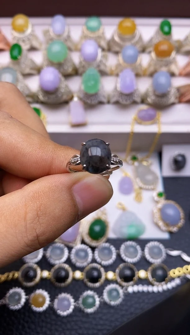 翡翠戒指银S925镶嵌/0025