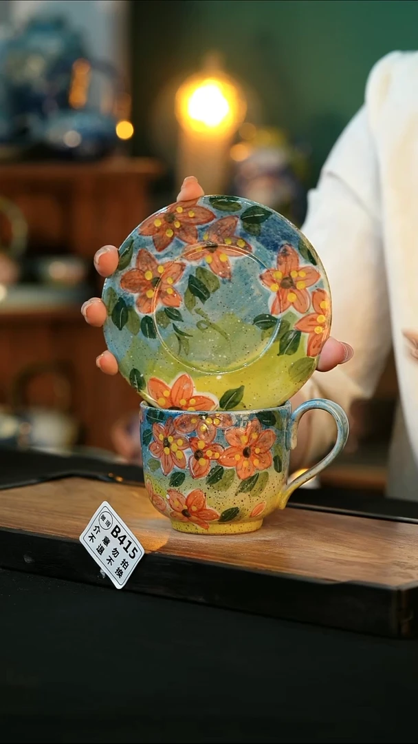 杯手绘心瓷微瑕介意勿拍