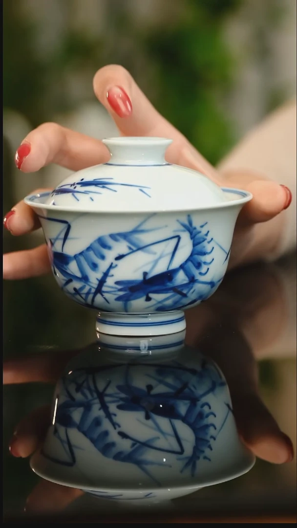 盖碗陶写意虾盖碗120cc