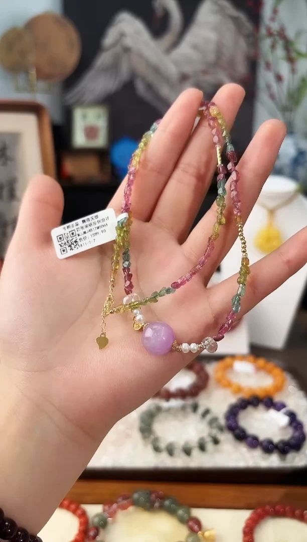 银S925镶嵌手链碧玺MJJMJ4817碧玺项链原创设计多样性发一