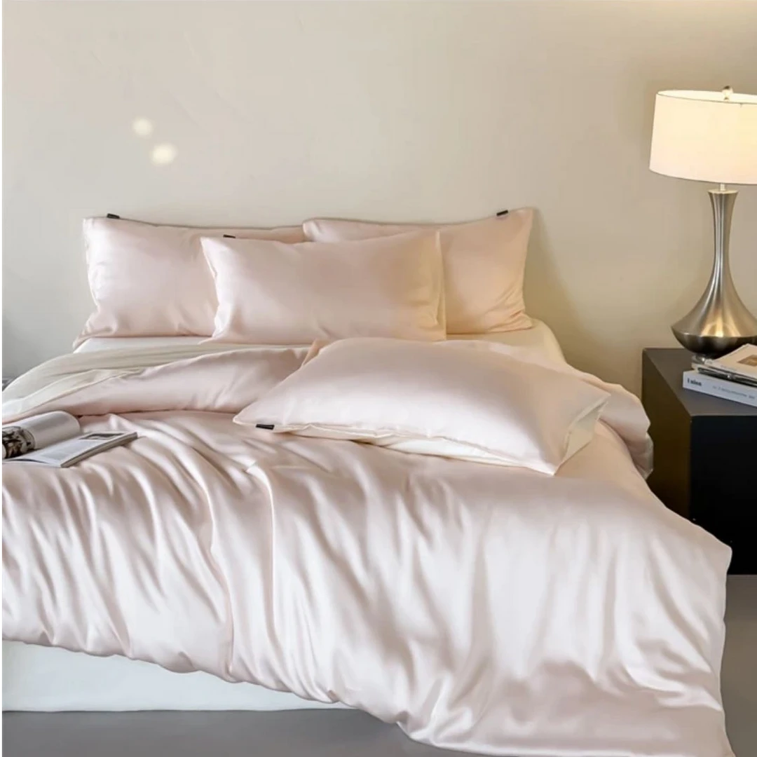 轻奢定制款纯色四件套轻奢兰精天丝四件套--粉玉