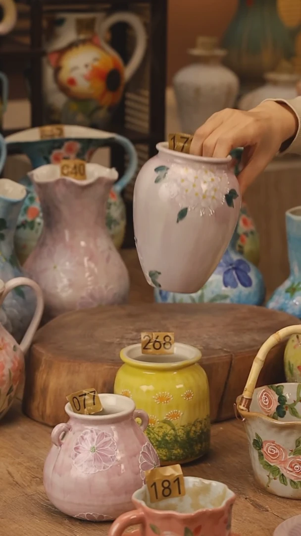 陶瓷景德镇设计师手作花器摆件侘寂风@M172@