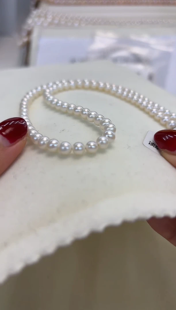 颈饰银S925镶嵌淡水珍珠5-6mm白珠项链