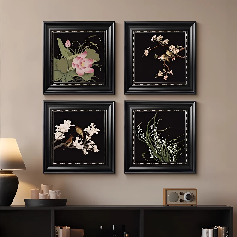 复古新中式餐厅装饰画中古风沙发客厅背景墙挂画卧室玄关法式壁画