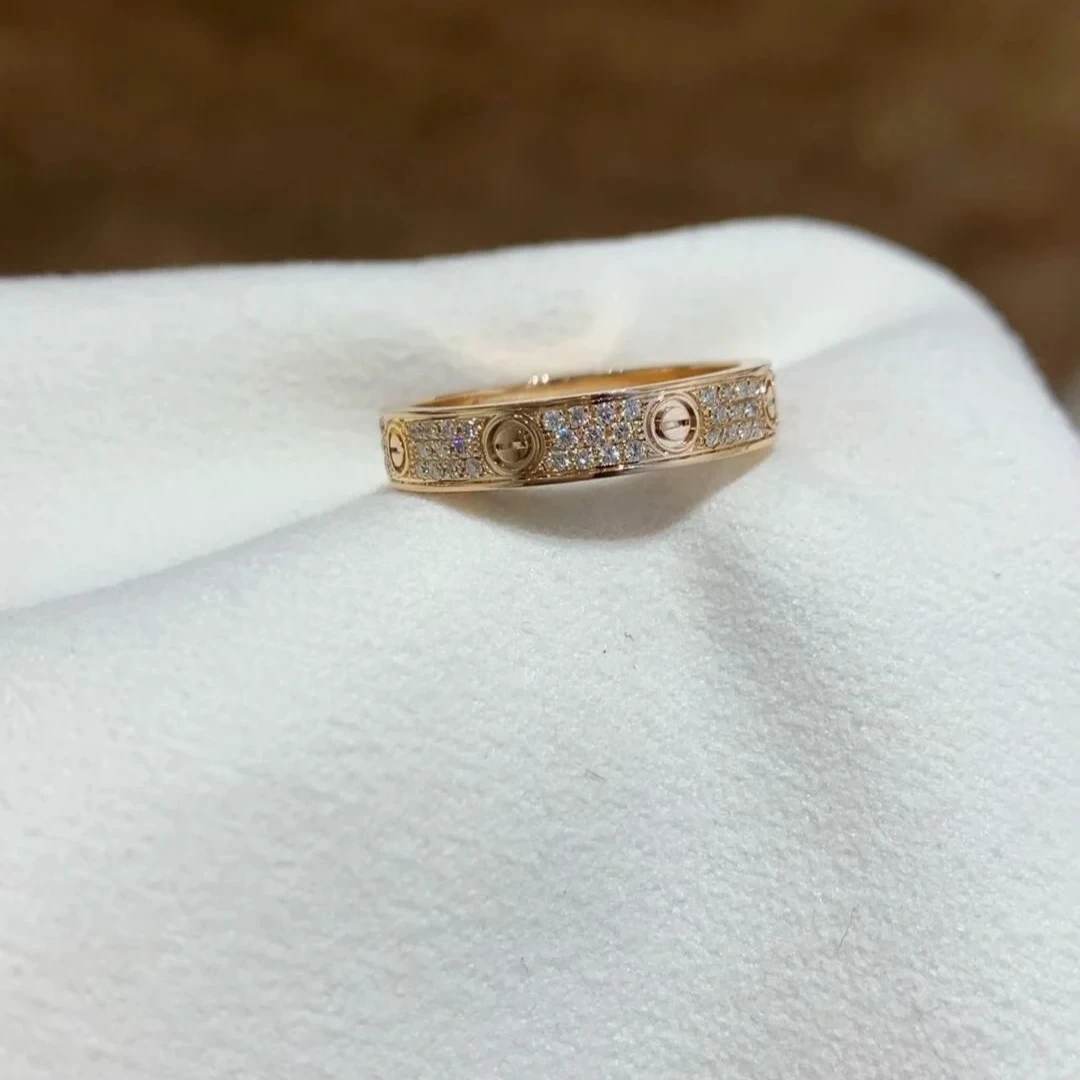 99新 Cartier/卡地亚 【小花念念】玫瑰金 Love宽版满天星戒指 52