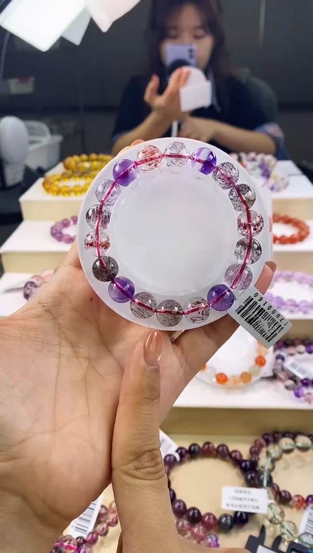 未镶嵌手链水晶黑加仑超七单圈10m+