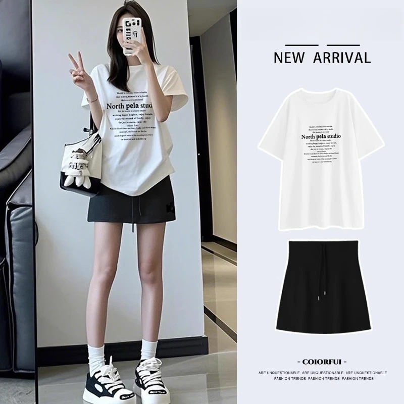 孕妇装半身裙夏季2025新款时尚洋气简约上衣t恤短裙孕期通勤套装