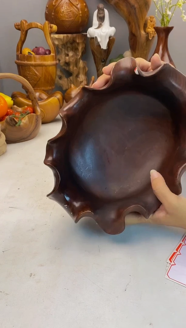 香樟木A40精品荷叶果盆/尺寸28*22*12