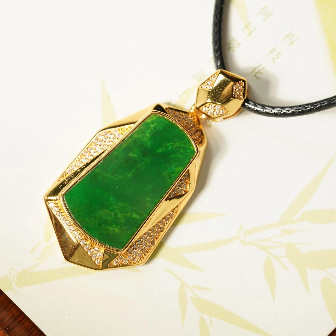 【百年一玉】天然缅甸A货翡翠S925银镀金吊坠新款-0930