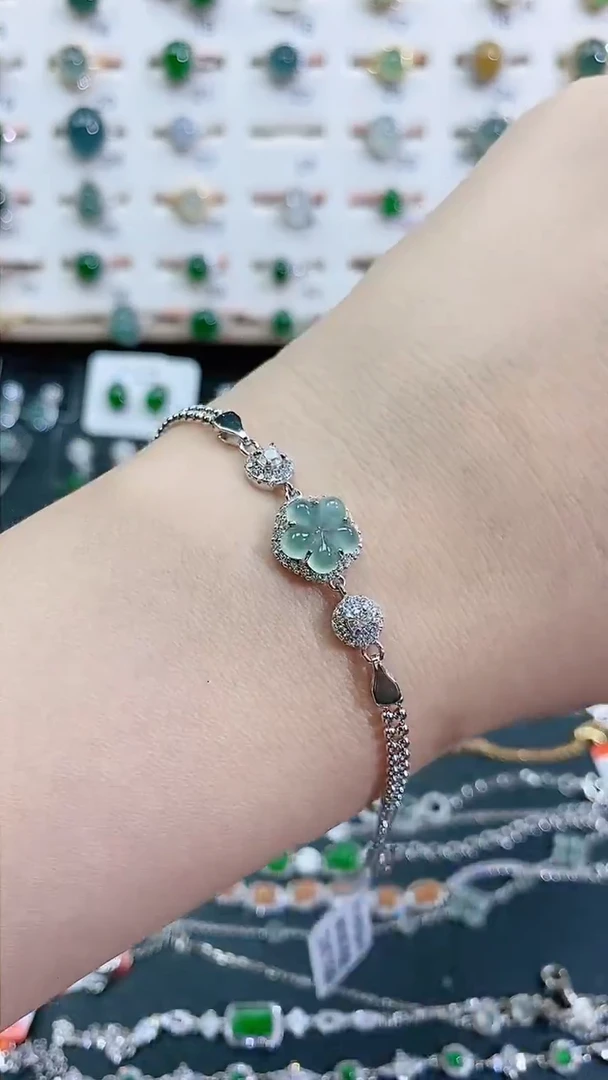 银S925镶嵌手链翡翠天然翡翠