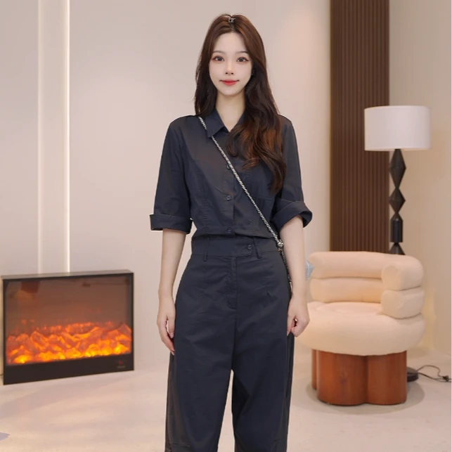 Basic House/百家好2025新款设计师高定休闲百搭气质工装连体裤
