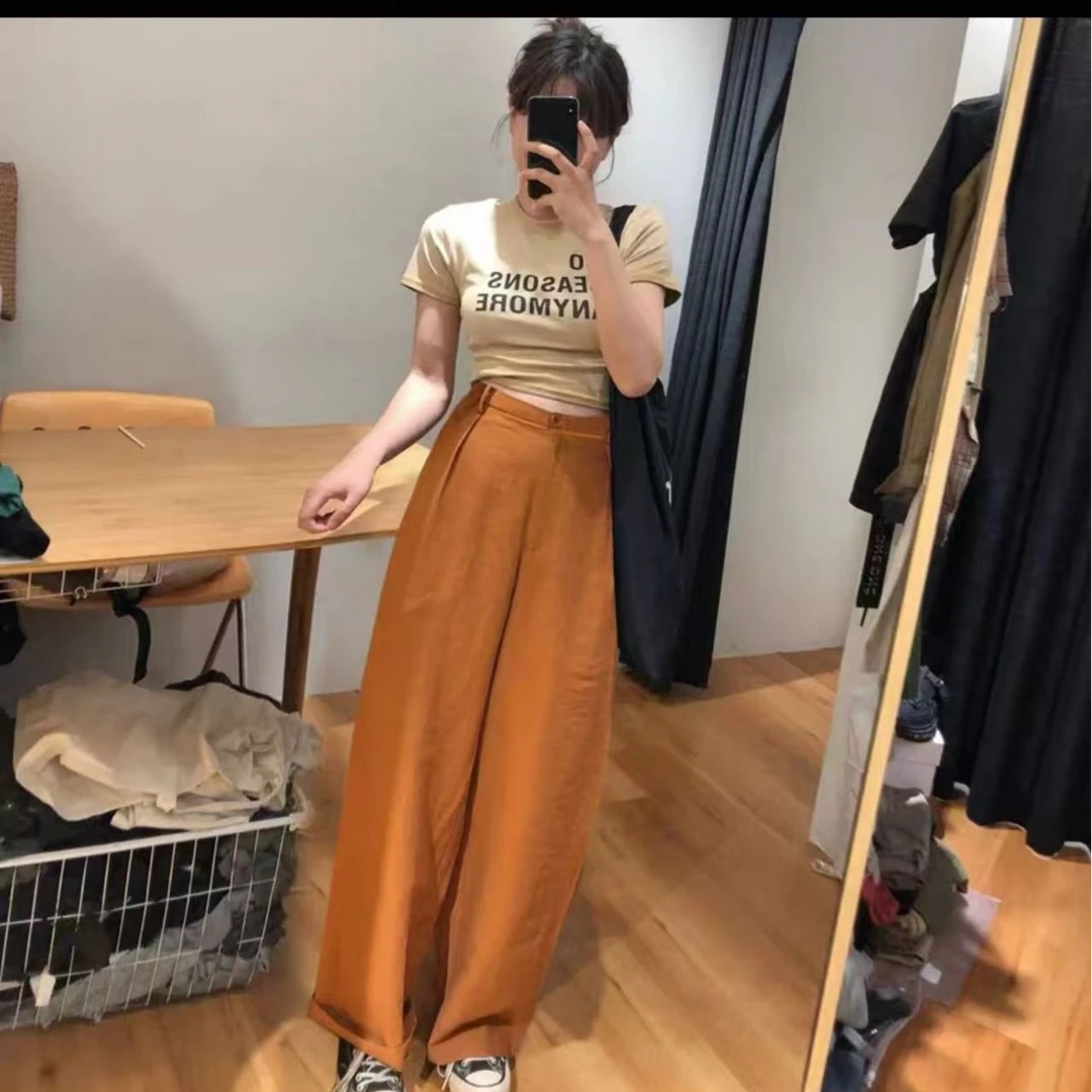 82708防醋酸直筒阔腿裤高腰设计
