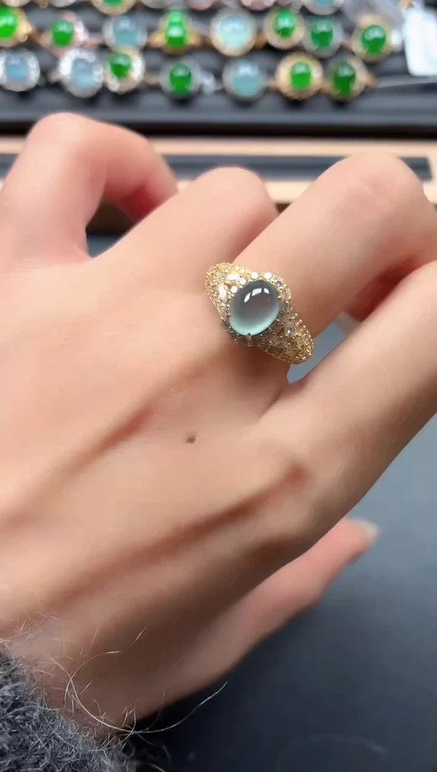 银S925镶嵌戒指翡翠1