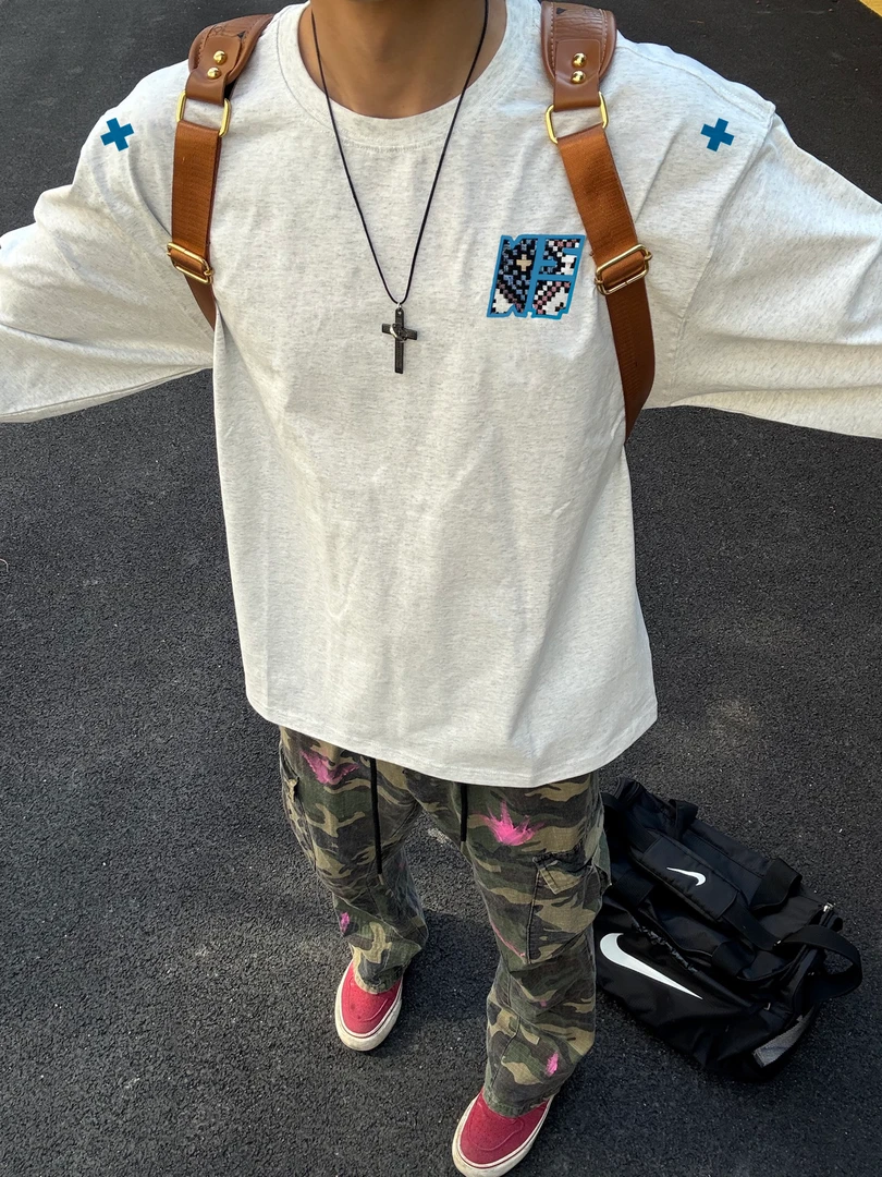 【重磅纯棉】春秋新款潮流男长袖T恤宽松字母美式休闲印花百搭韩版