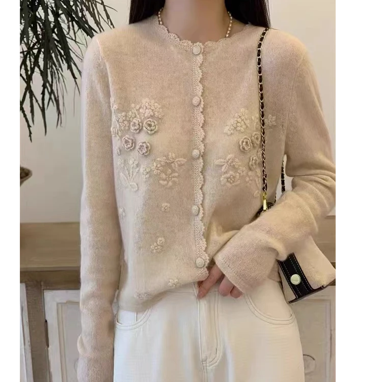 涵玖玥【100羊毛】玫瑰人生花边气质法式时尚外套长袖上衣07