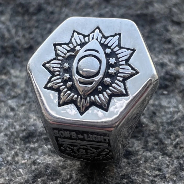 钛钢戒指 欧美风霸气六边形荷鲁斯之眼戒指共济会高级感时尚指环