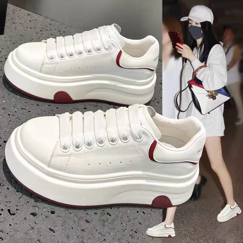 1993欧6厘米增高百搭真皮透气厚底松糕小白鞋女运动休闲板鞋122