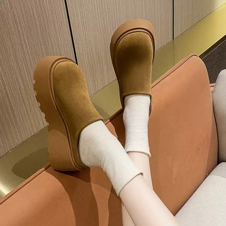 时尚大头一脚蹬加绒小个子松糕厚底包头拖鞋TK857-2