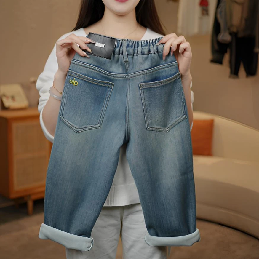 2025秋冬季新款中大童男孩冬季韩版洋气直筒百搭复古一体绒牛仔裤