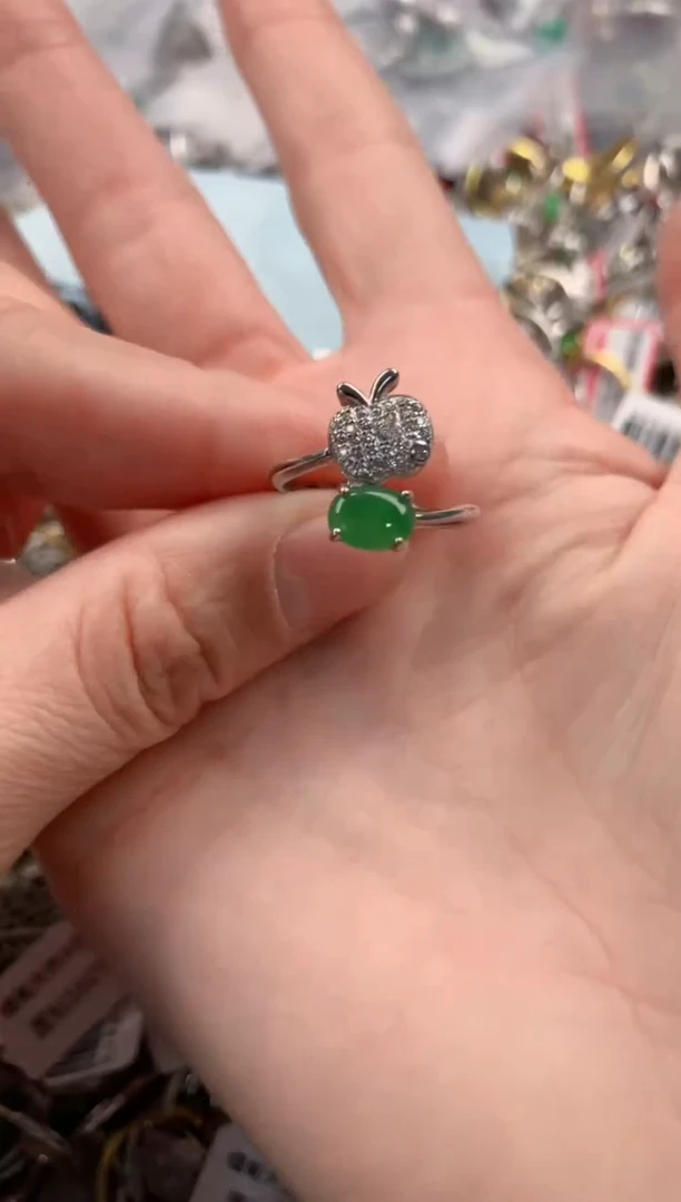 银S925镶嵌戒指翡翠666   1