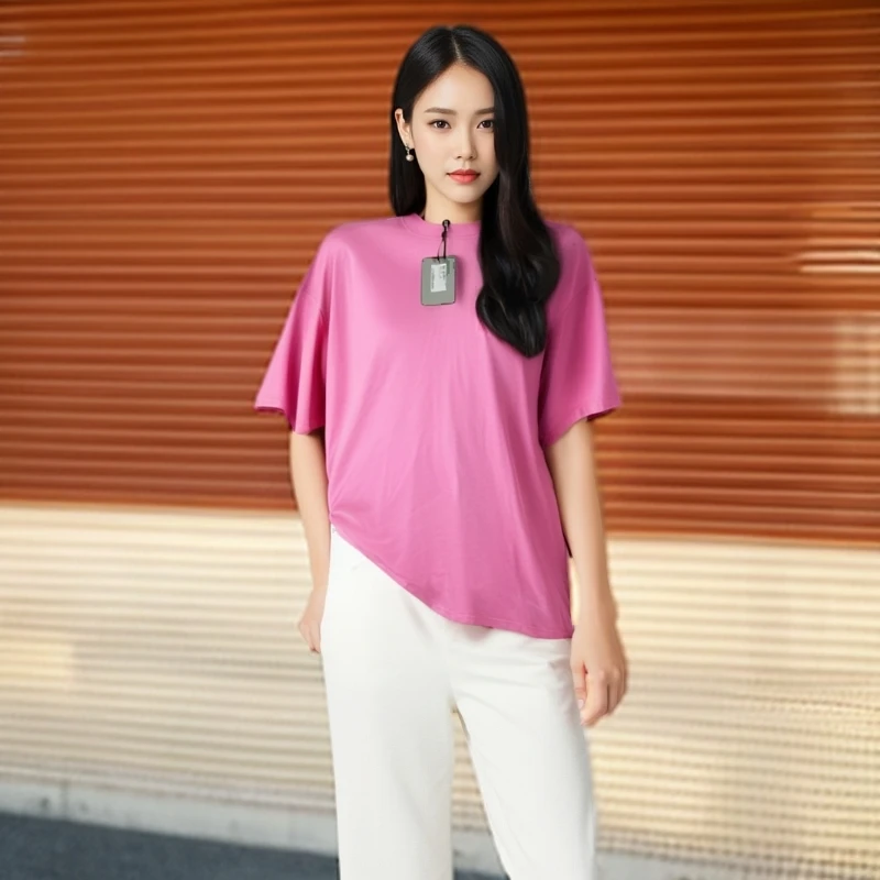 全新未使用 Balenciaga/巴黎世家 9284519刺绣logo短袖粉色2码