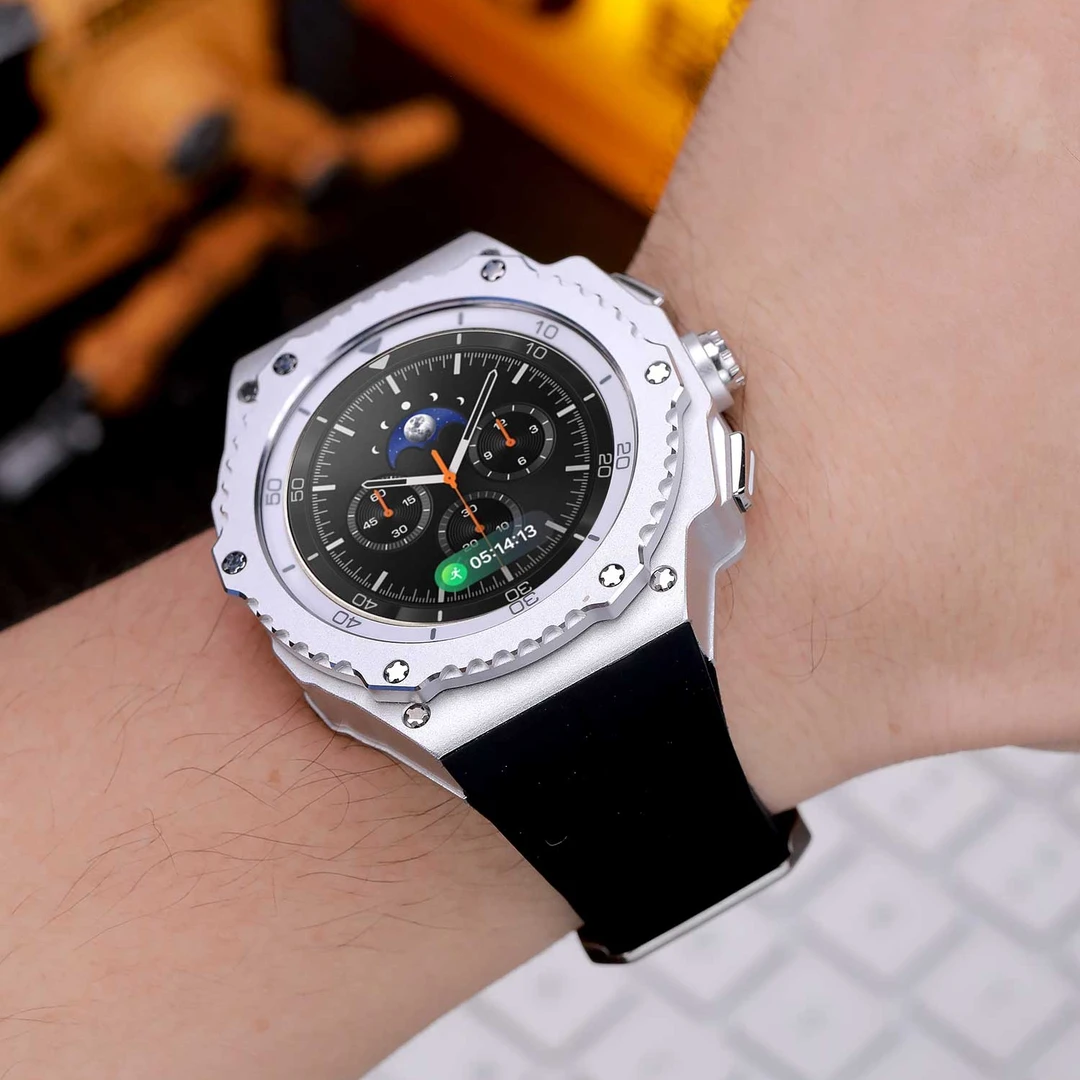 星图三星watch8Classic 46mm金属改装壳表圈可转动高性能硅胶表带