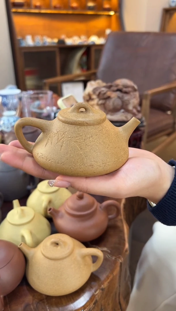 【闪购商品】紫砂茶壶【头哥手工壶】子冶石瓢黄金段刻绘