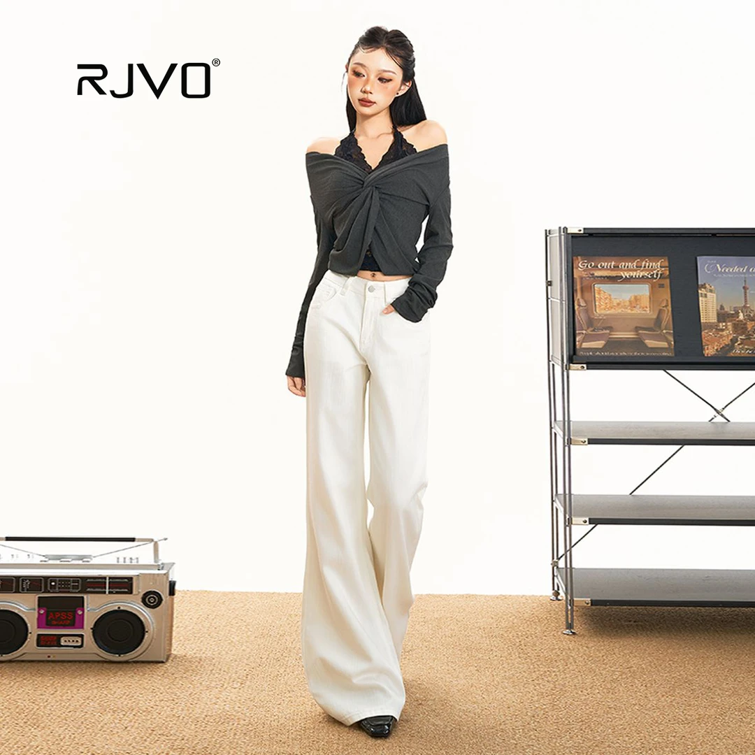 RJVO新款科技三防加绒宽松喇叭牛仔裤秋冬简约阔腿百搭裤
