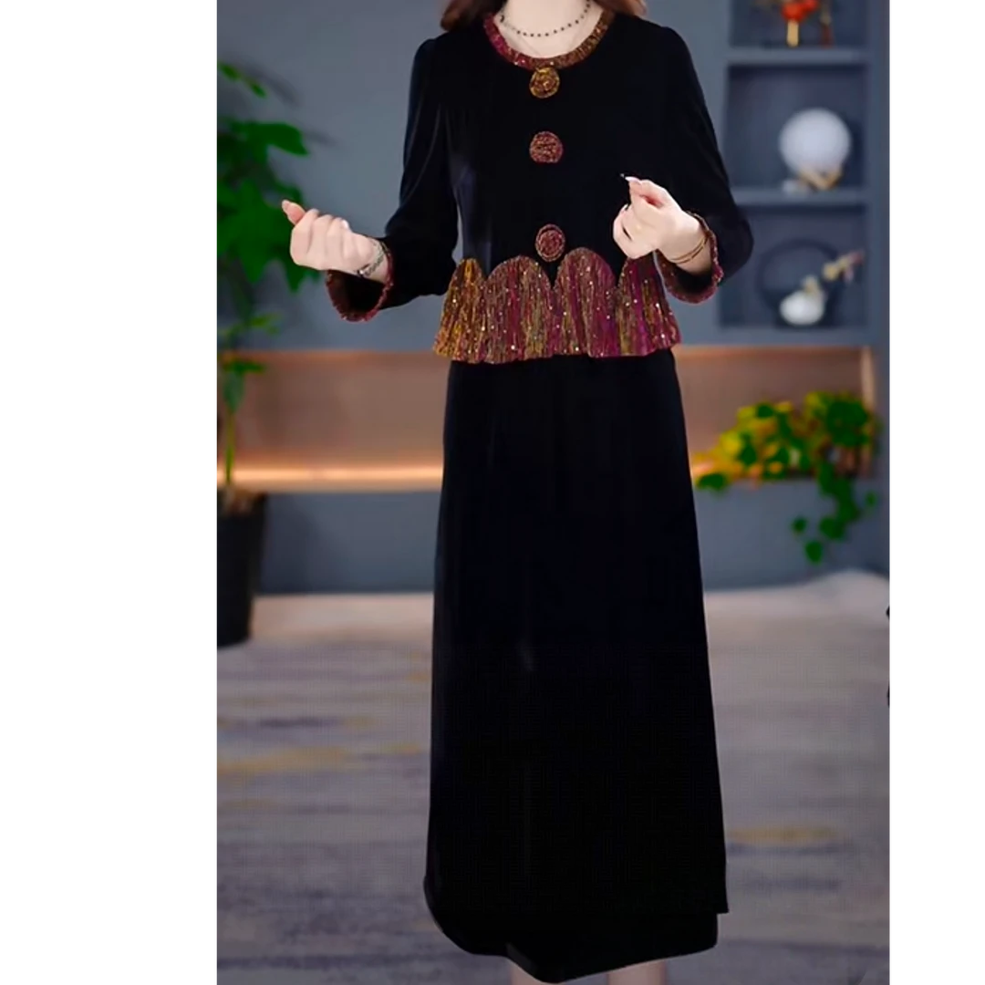 彩云女装秋季新款连衣裙2025新款显瘦修身收腰韩版气质遮肚裙子