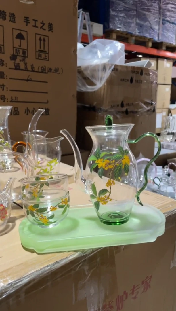 融绿底水仙壶套组一壶两杯桂花