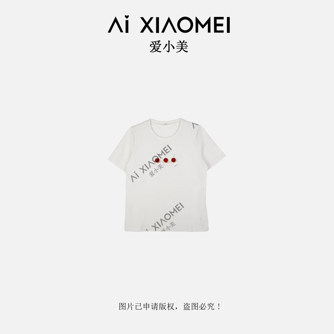 Aixiaomei/爱小美樱桃印花T恤夏季拨款显瘦减龄百搭上衣SY-2314