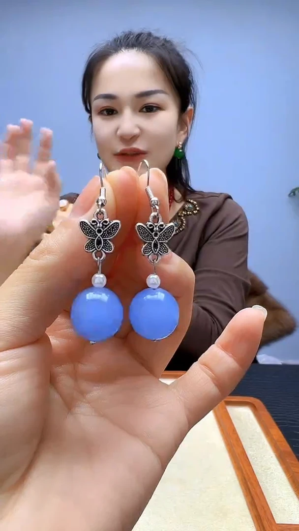 银S925镶嵌耳坠海蓝宝石高货diy劲饰