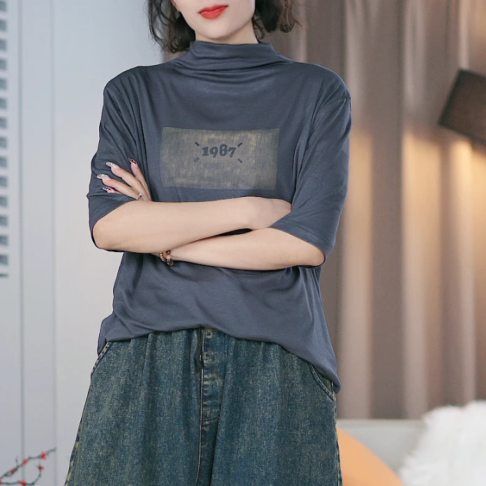 春夏新款印花五分袖T恤打底衫女S0007