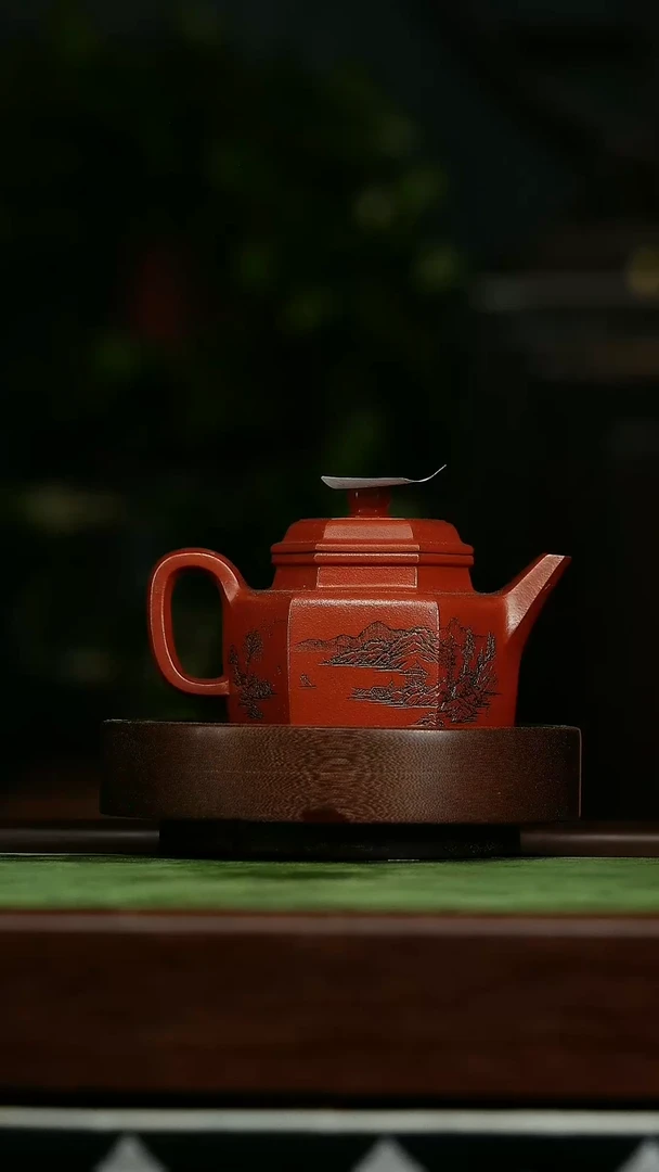 茶壶紫砂r74鸡血大红袍六方剑流德中*陈玉兰