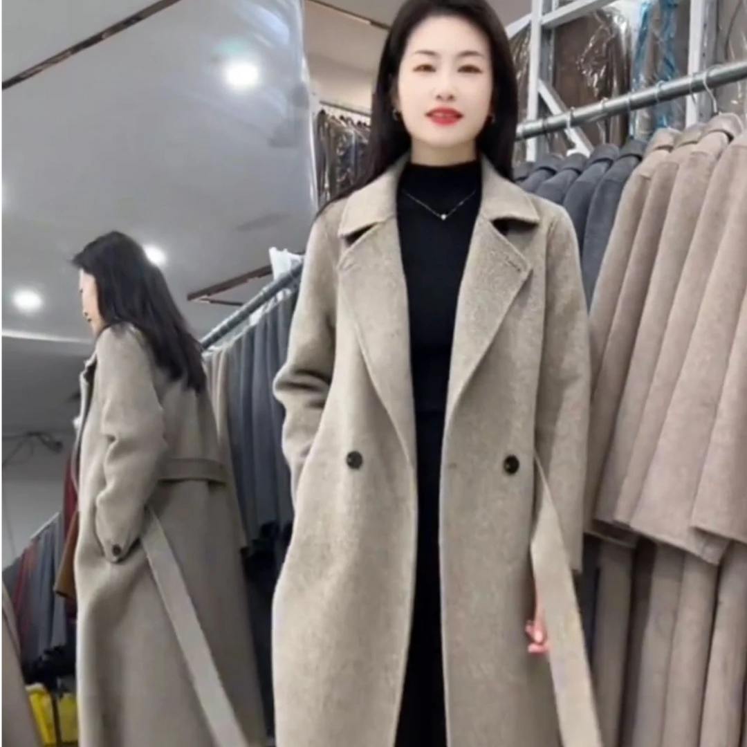 【带腰带】新款2025修身正肩重工长毛显瘦长款冬季毛呢大衣