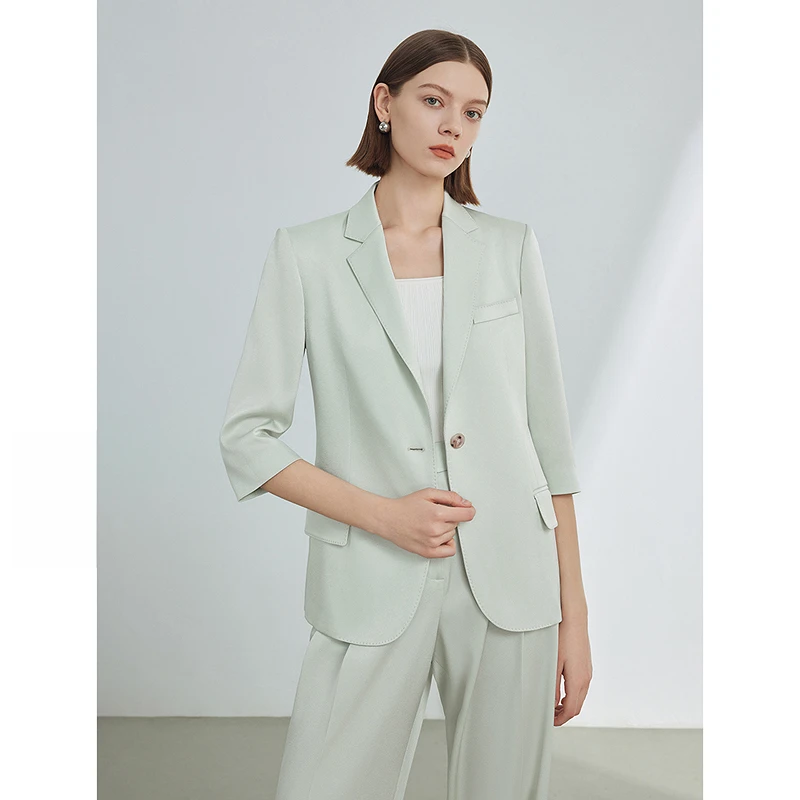 【晨粉专享价】朗姿三醋酸气质职业通勤西服外套女夏西装