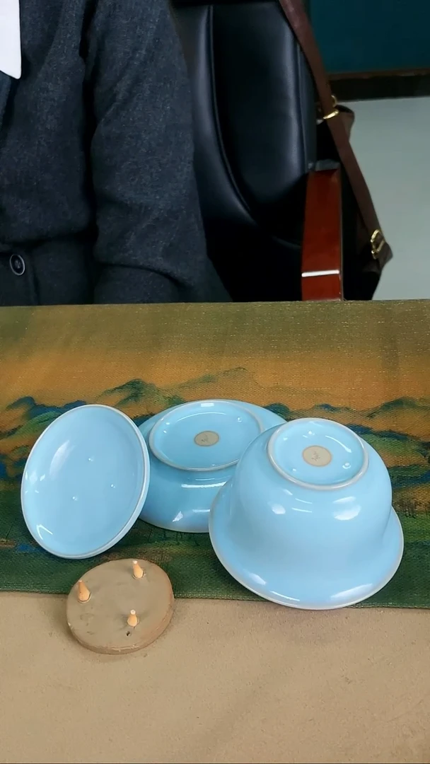 盖碗瓷韩红天青釉 元宝盖碗