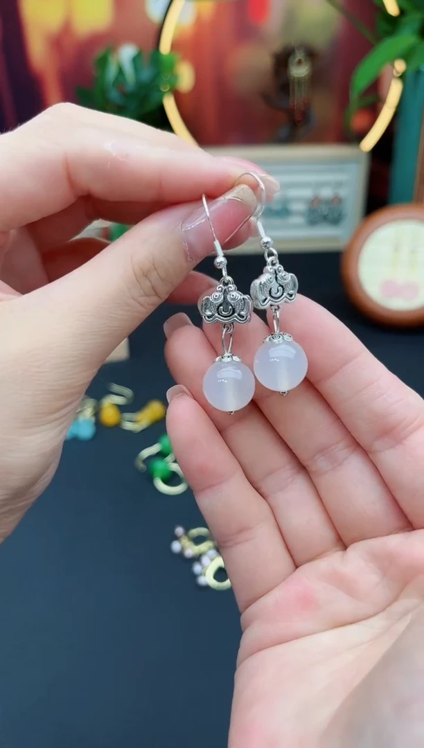 玛瑙/玉髓耳钉银S925镶嵌435